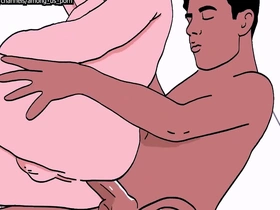 Stepson with a big dick fucking his stepfather in an animated gay porn.